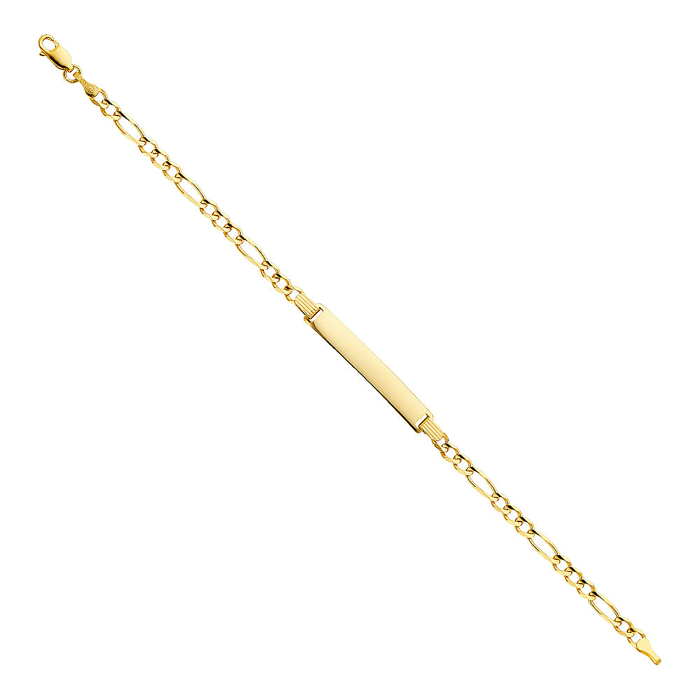 14k Yellow Gold 7.5" Diamond-Cut Figaro ID Bracelet Lobster Clasp High Polished