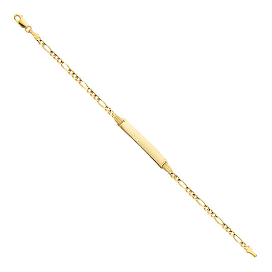 14k Yellow Gold 7.5" Diamond-Cut Figaro ID Bracelet Lobster Clasp High Polished