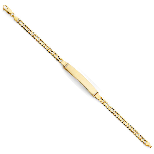 14k Yellow Gold 7.5" Diamond-Cut Curb Cuban ID Bracelet Lobster Clasp Polished