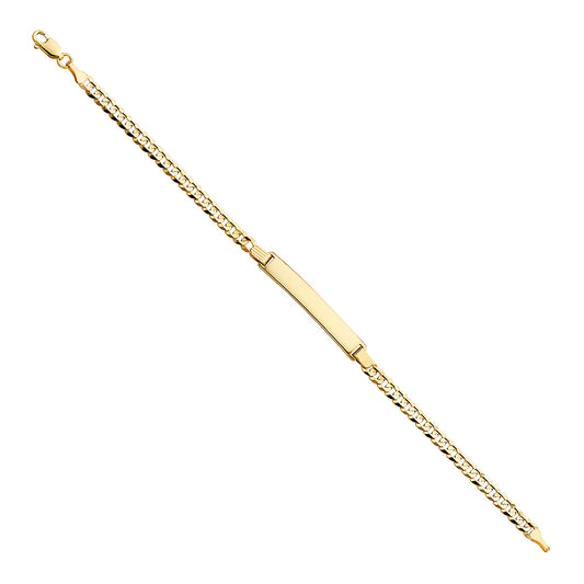 14k Yellow Gold 7.5" Diamond-Cut Curb Cuban ID Bracelet Lobster Clasp Polished