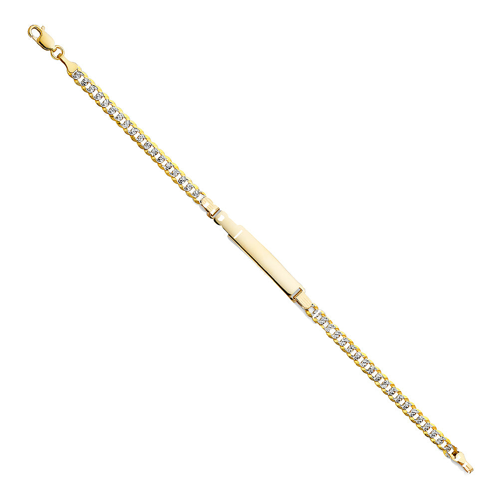 14k Yellow Gold 7.5" Diamond-Cut Pave Curb Cuban ID Bracelet Lobster Clasp