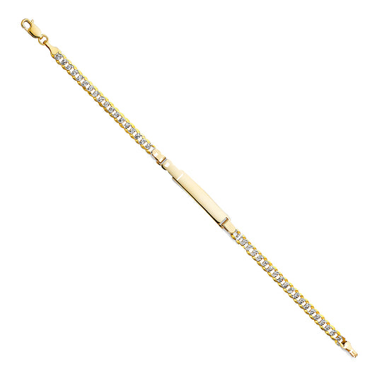 14k Yellow Gold 7.5" Diamond-Cut Pave Curb Cuban ID Bracelet Lobster Clasp