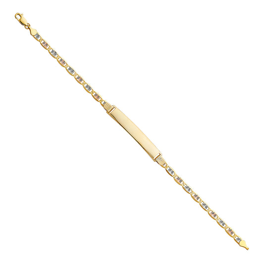 14k Yellow White Rose Gold 7.5" Diamond-Cut Valentino ID Bracelet High Polished