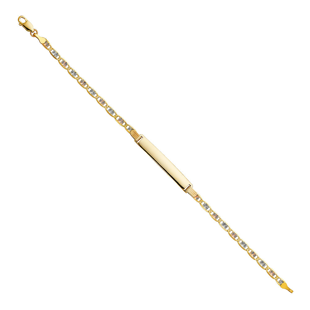14k Yellow White Rose Gold 7.5" Diamond-Cut Valentino ID Bracelet High Polished