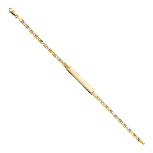 14k Yellow White Rose Gold 7.5" Diamond-Cut Valentino ID Bracelet High Polished