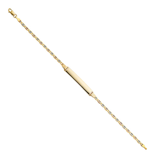14k Yellow White Rose Gold 7.5" Diamond-Cut Valentino ID Bracelet High Polished
