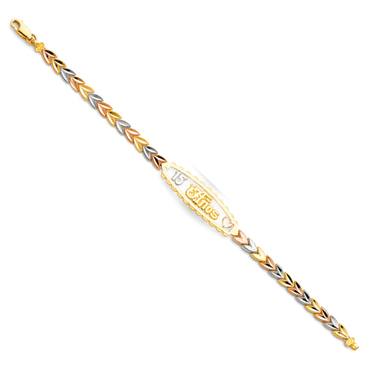 14k Yellow White Rose Gold 7.25" Diamond-Cut Flower 15 Años Birthday Bracelet
