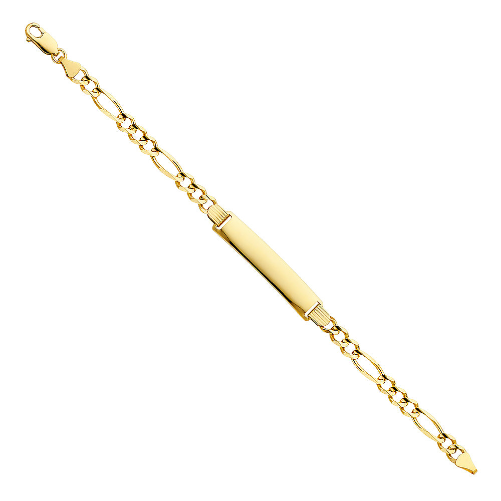 14k Yellow Gold 8" Diamond-Cut Figaro ID Bracelet High Polished Lobster Clasp