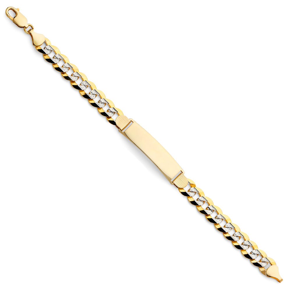 14k Yellow Gold 8.5" Miami Cuban Curb Chain Diamond-Cut Pave ID Bracelet