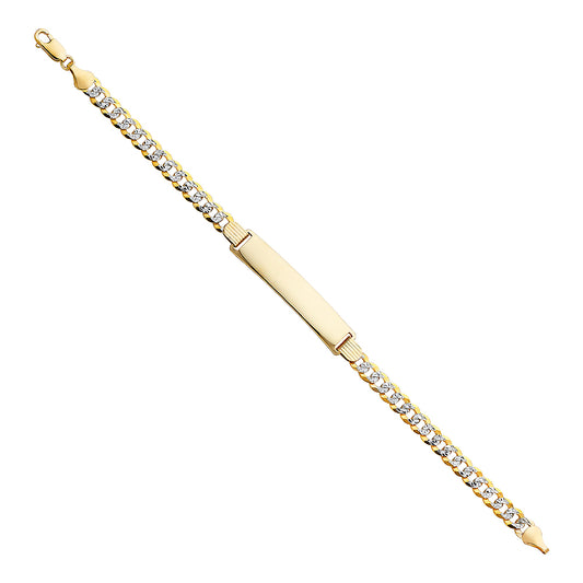 14k Yellow Gold 8" Miami Cuban Curb ID Bracelet Diamond-Cut Pave High Polished