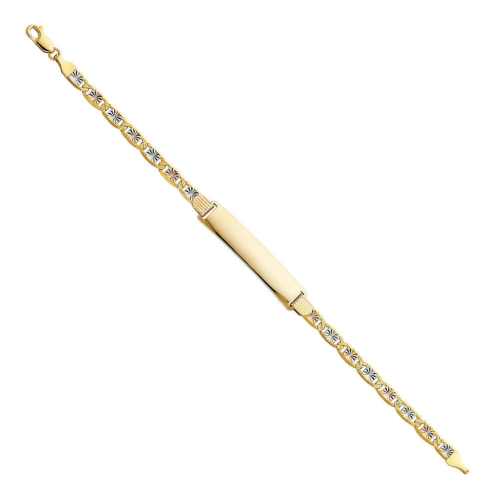 14k Yellow Gold White Rose 8.5" Valentino ID Bracelet Diamond-Cut High Polished