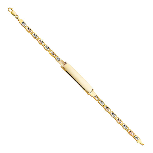 14k Yellow Gold White Rose 8.5" Valentino ID Bracelet Diamond-Cut High Polished