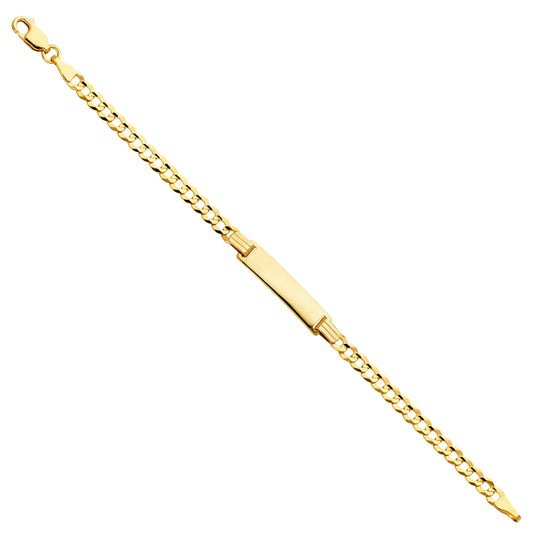 14k Yellow Gold Miami Cuban Curb 6" Diamond-Cut ID Bracelet High Polished