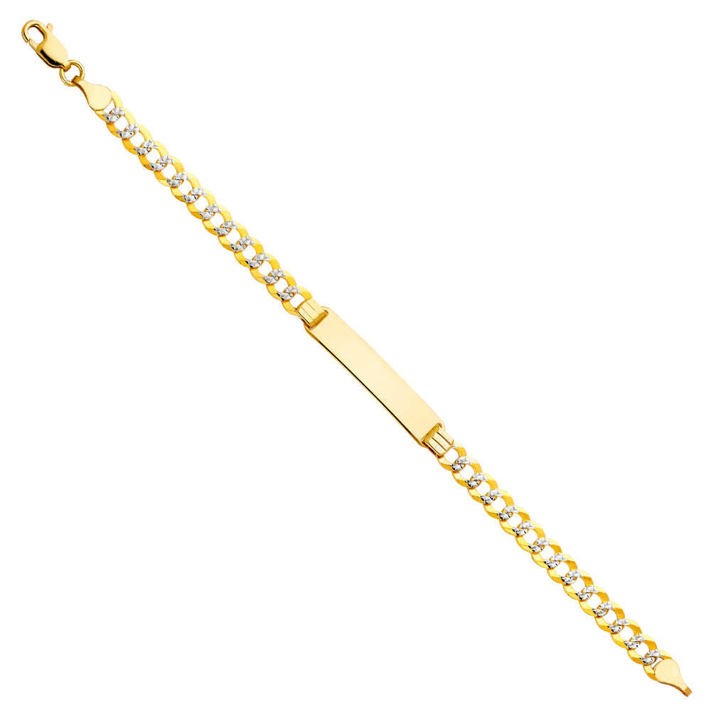 14k Yellow Gold & White Miami Cuban Curb 6" Diamond-Cut Pave ID Bracelet