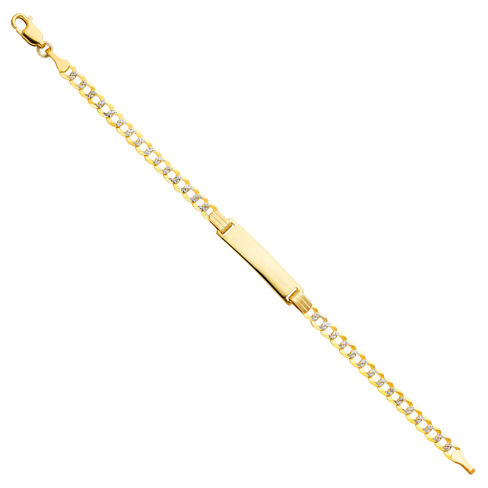 14k Yellow Gold & White Miami Cuban Curb 6" Diamond-Cut Pave ID Bracelet