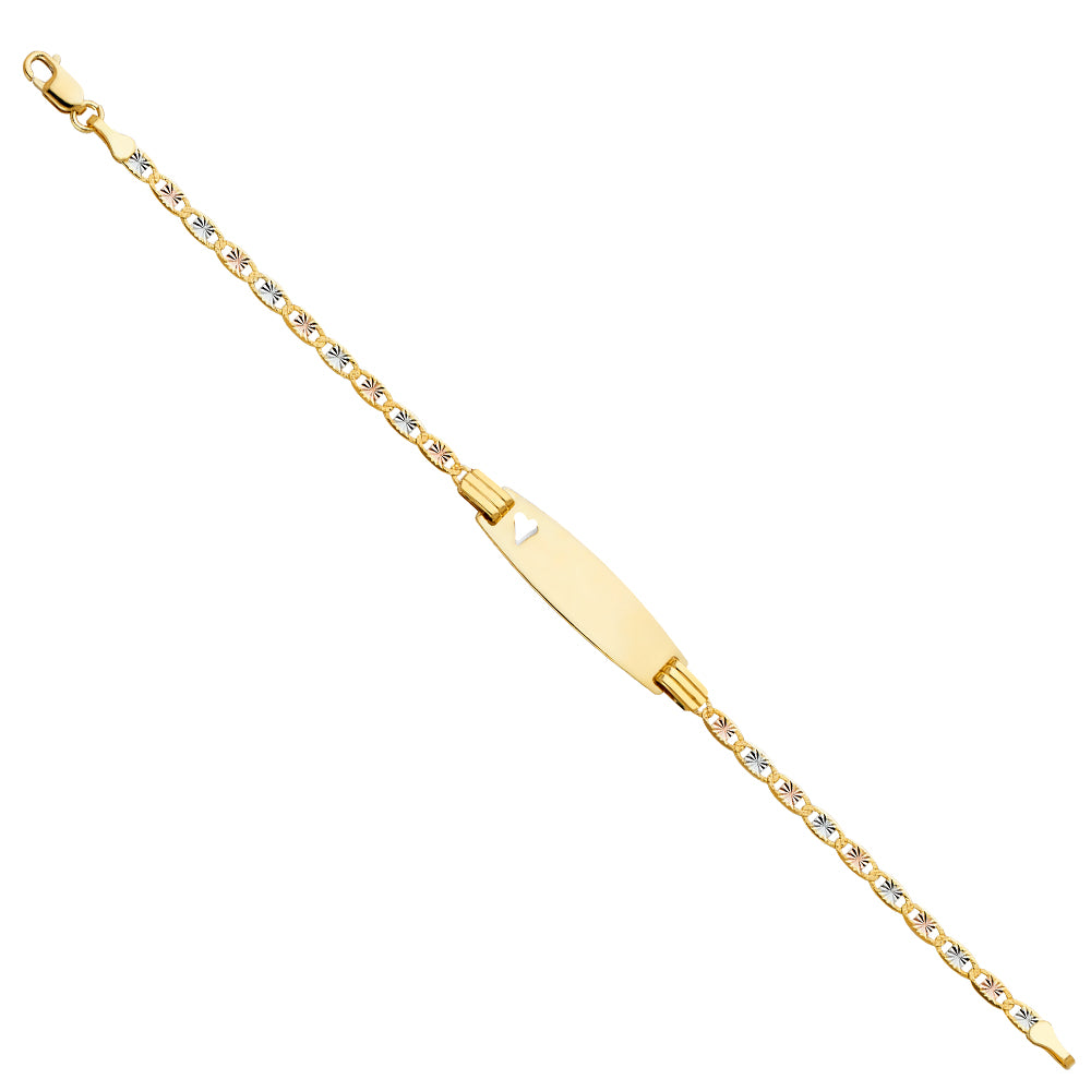 14k Yellow White Rose Gold Valentino 6" ID Bracelet w/ Heart Tri Color Polished