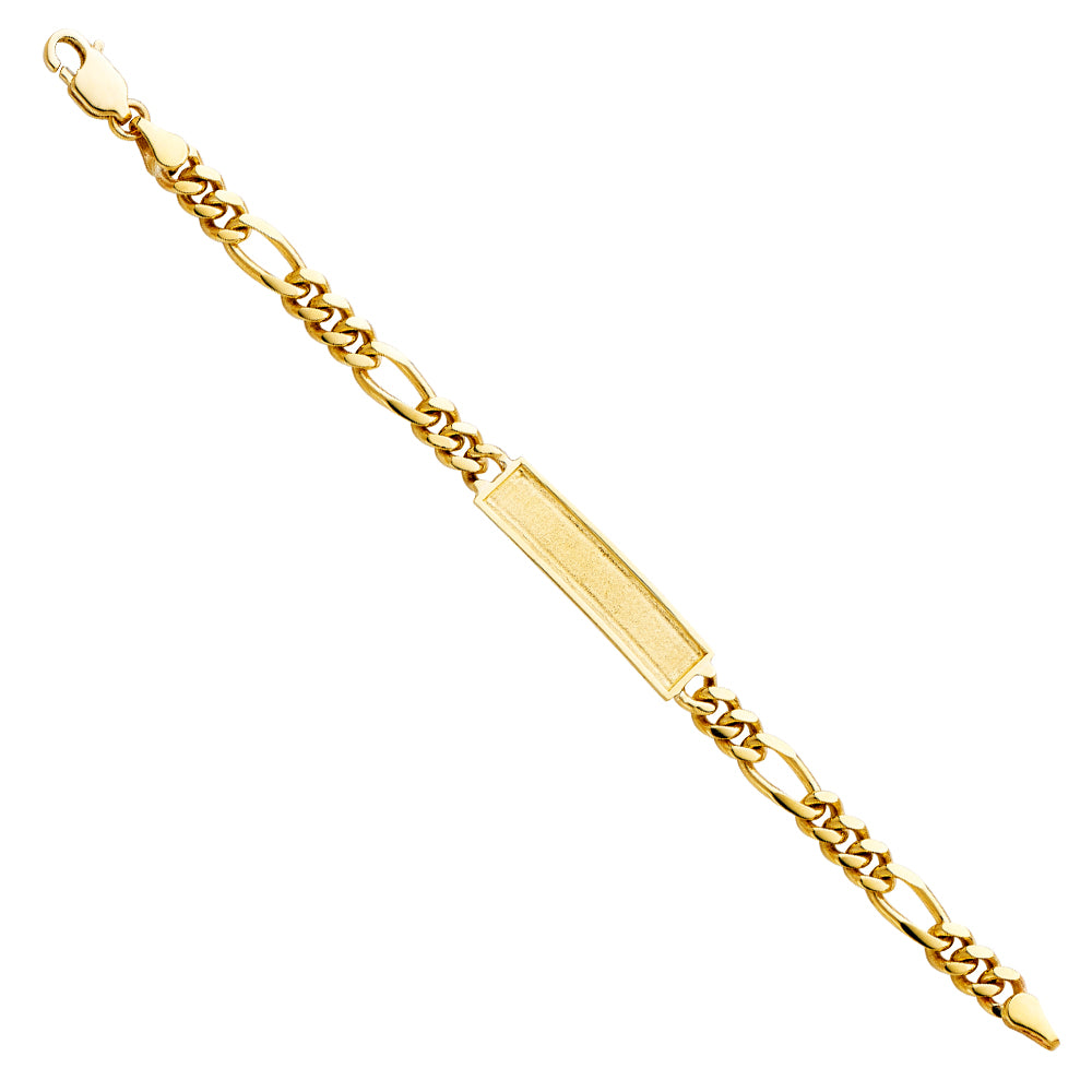14k Yellow Gold 6" Diamond-Cut Figaro ID Bracelet High Polished Lobster Clasp