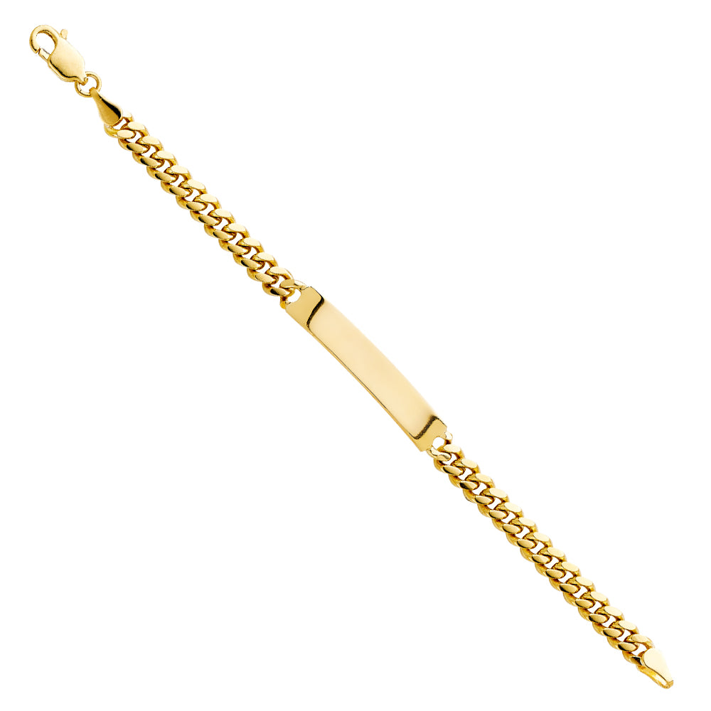 14k Yellow Gold 6" Miama Cuban Curb Chain Diamond-Cut ID Bracelet Lobster Clasp