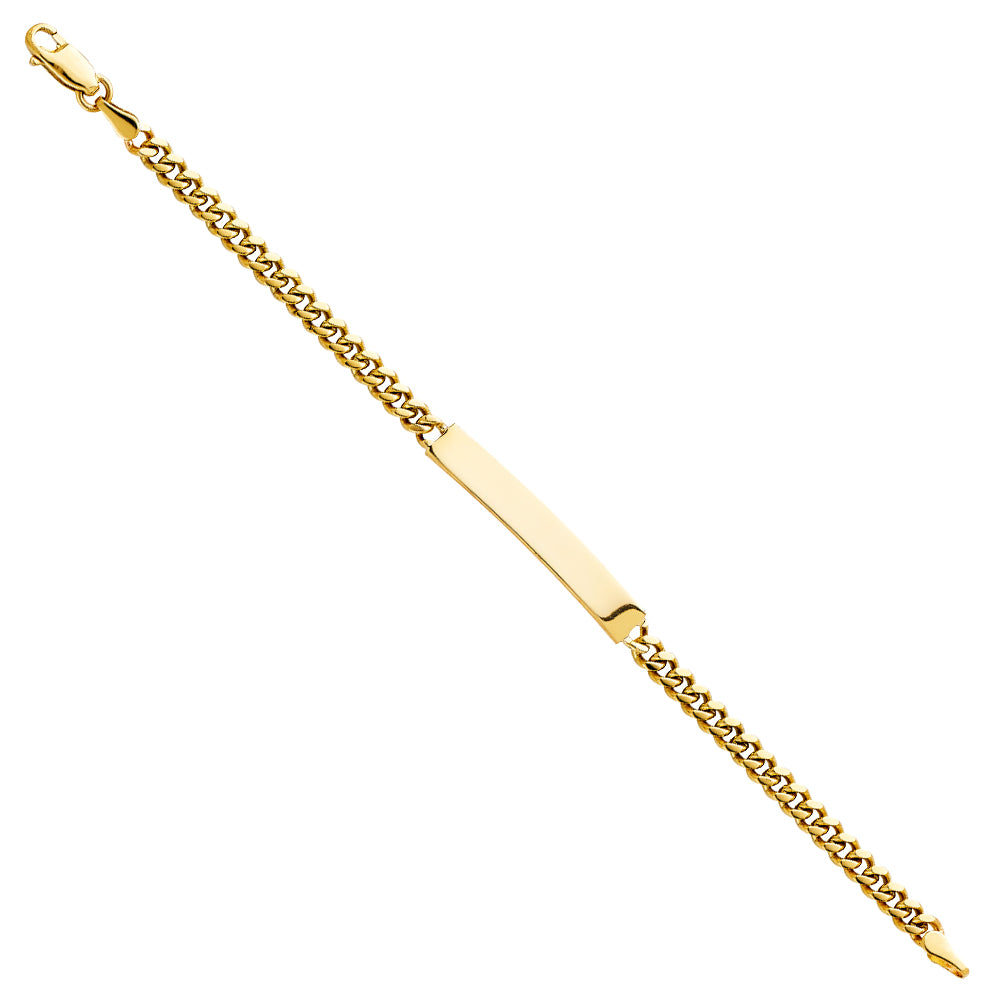 14k Yellow Gold 6" Miama Cuban Curb Chain Diamond-Cut ID Bracelet Lobster Clasp
