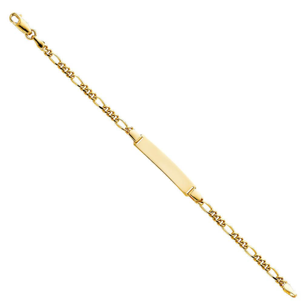 14k Yellow Gold 6" Figaro Link Chain Diamond-Cut ID Bracelet Lobster Clasp
