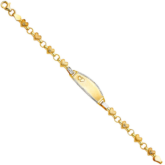 14k Yellow Gold Heart Link 6" Fancy ID Bracelet Pear Clasp High Polished