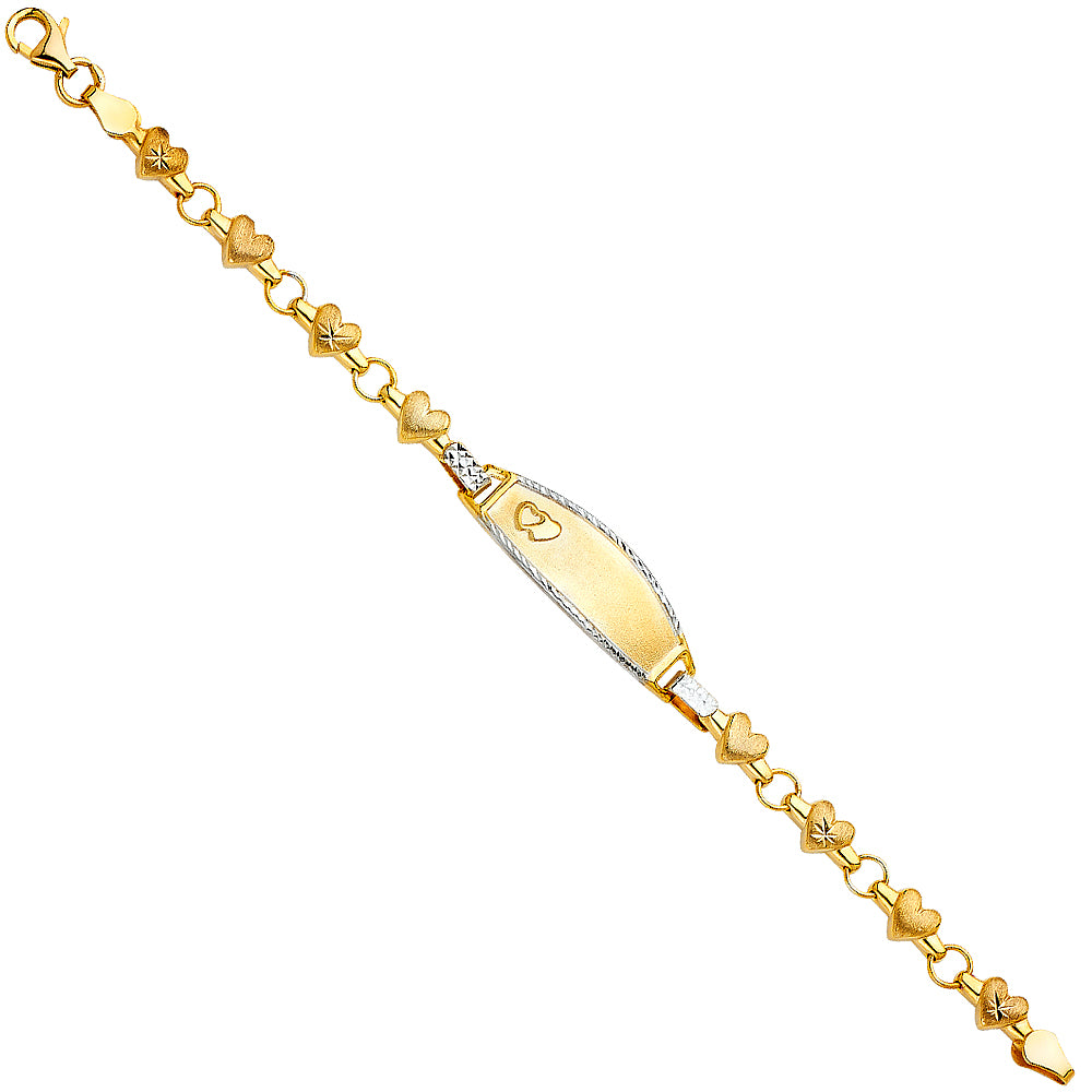 14k Yellow Gold Heart Link 6" Fancy ID Bracelet Pear Clasp High Polished
