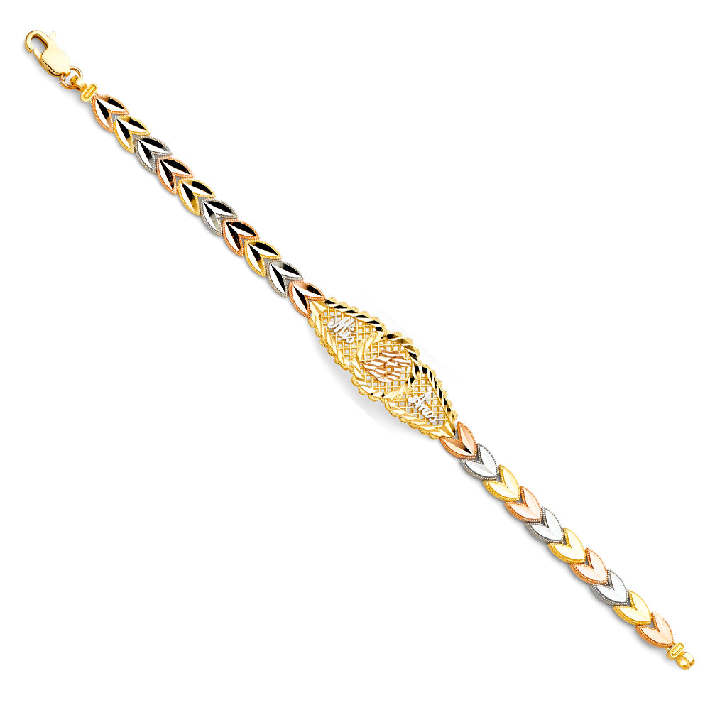 14k Yellow White Rose Gold Mis 15 Años Fancy ID Bracelet Tri Color Lobster Clasp