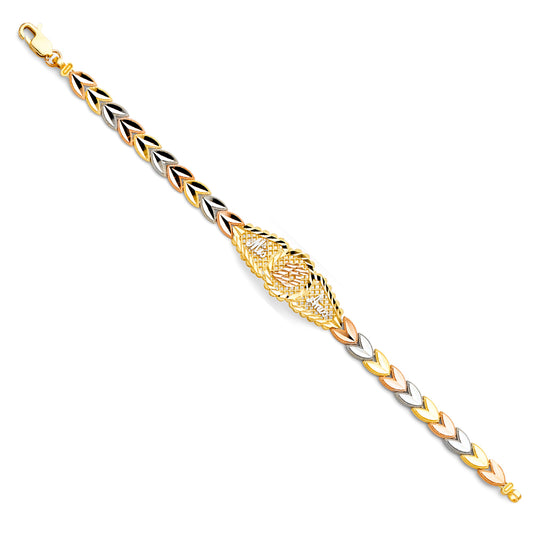 14k Yellow White Rose Gold Mis 15 Años Fancy ID Bracelet Tri Color Lobster Clasp