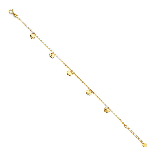14k Yellow Gold 9" + 1" Extension Cable Chain w/ Hearts Bracelet Anklet