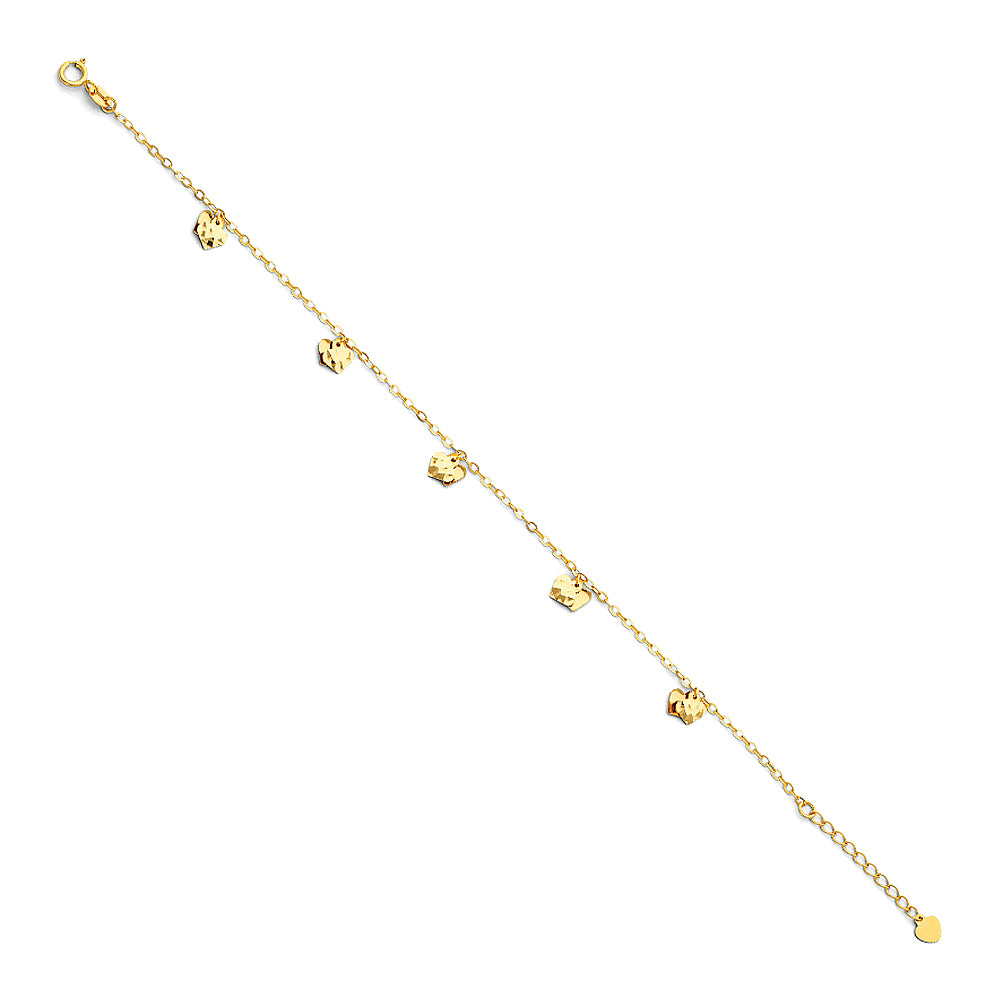 14k Yellow Gold 9" + 1" Extension Cable Chain w/ Hearts Bracelet Anklet