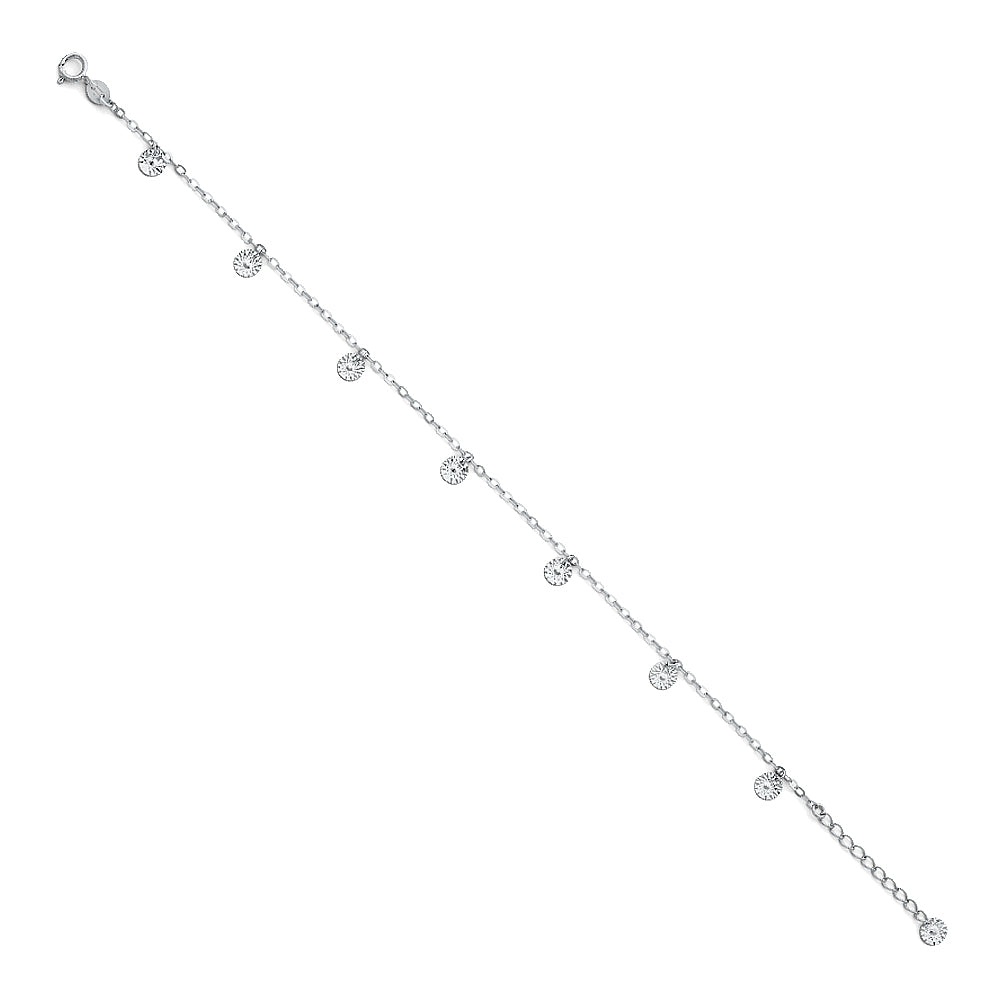 14k White Gold 9" + 1" Extension Cable Chain w/ Flower Anklet Bracelet