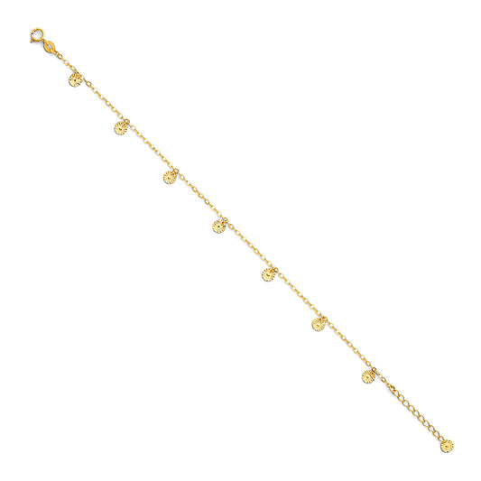 14k Yellow Gold 9" + 1" Extension Cable Chain w/ Flower Anklet Bracelet