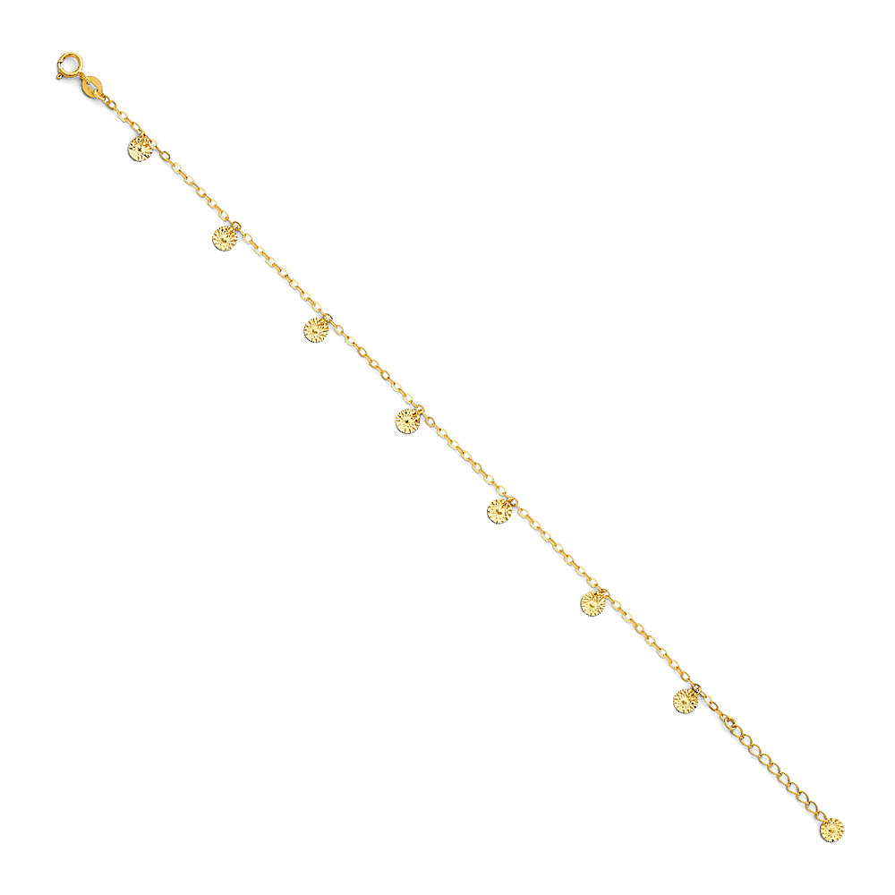 14k Yellow Gold 9" + 1" Extension Cable Chain w/ Flower Anklet Bracelet