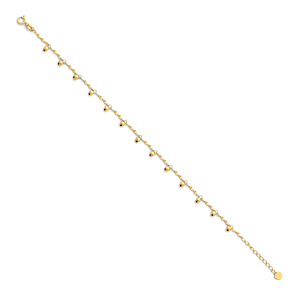 14k Yellow Gold 9" + 1" Extension Twist Style Chain w/ Balls Bracelet Anklet