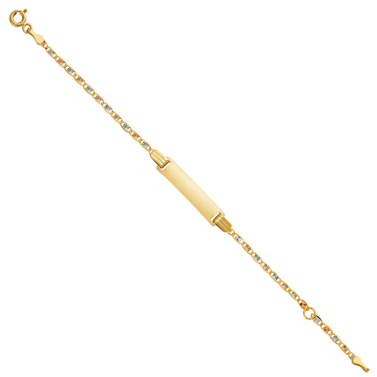 14k Yellow White Rose Gold 6" Diamond-Cut Valentino ID Bracelet Tri Color