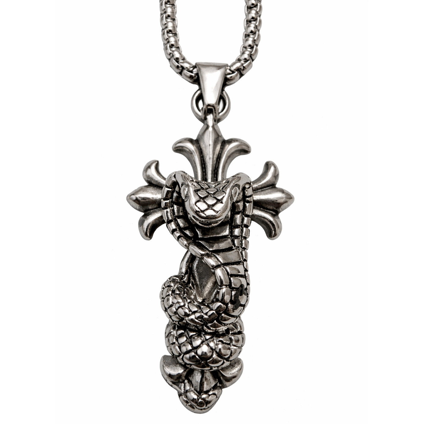 Stainless Steel Large Cross Snake Serpent Charm Pendant 21" Chain