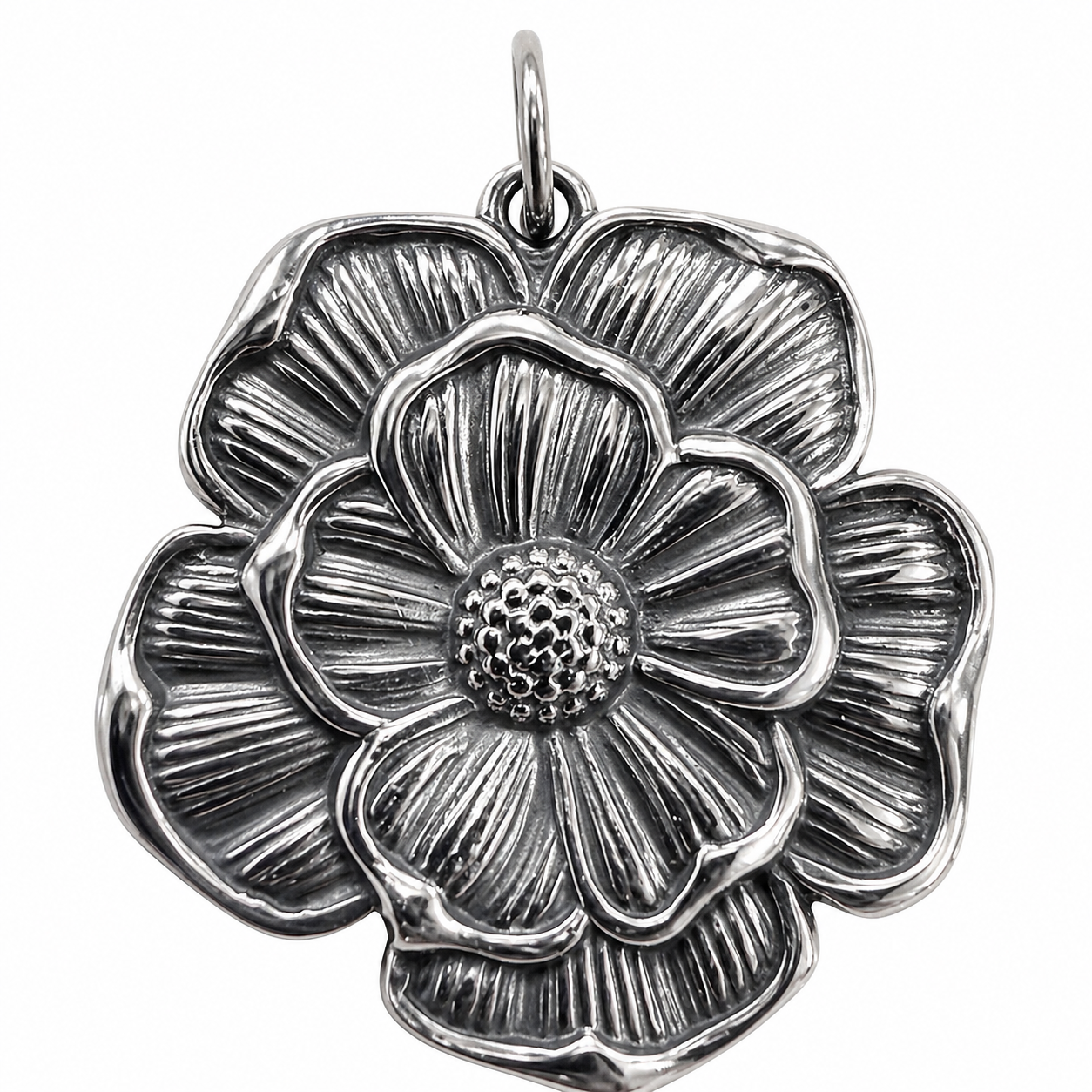 Stainless Steel Large Flower Nature Pendant Charm