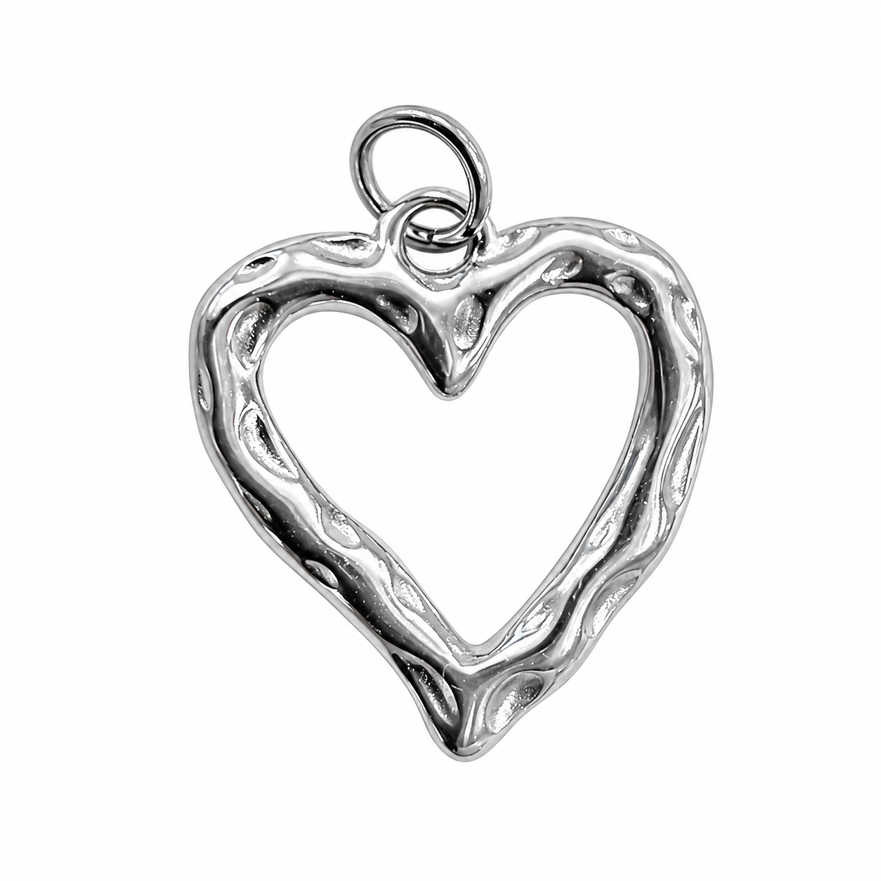 Stainless Steel Hammered Texture Love Heart Charm Pendant
