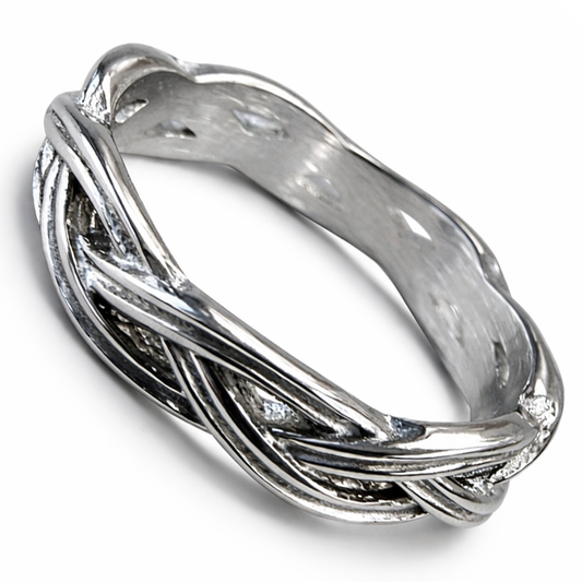 Stainless Steel Criss Cross Knot Weave Band Ring
