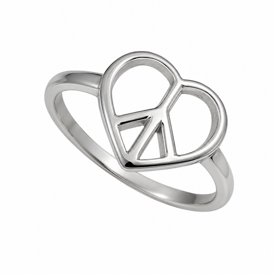 Stainless Steel Heart Peace Sign Ring