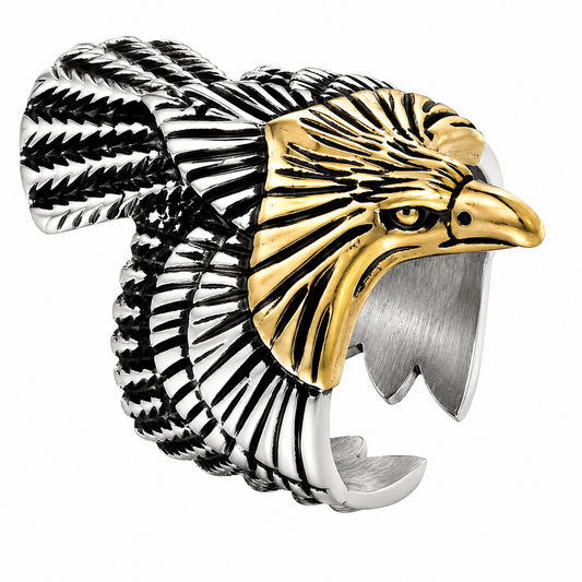 18k Gold PVD Stainless Steel Eagle Bird Animal Open Flying Ring