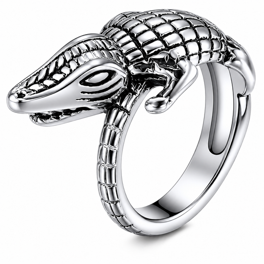 Stainless Steel Alligator Crocodile Animal Head Ring
