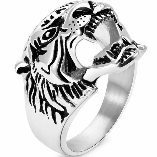 Stainless Steel Large Tiger Head Animal Cat Ring