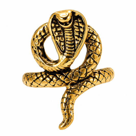 18k Gold PVD Stainless Steel Viper Snake Cobra Animal Ring