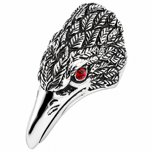 Stainless Steel Eagle Bird Animal Open Flying Red CZ Eye Ring