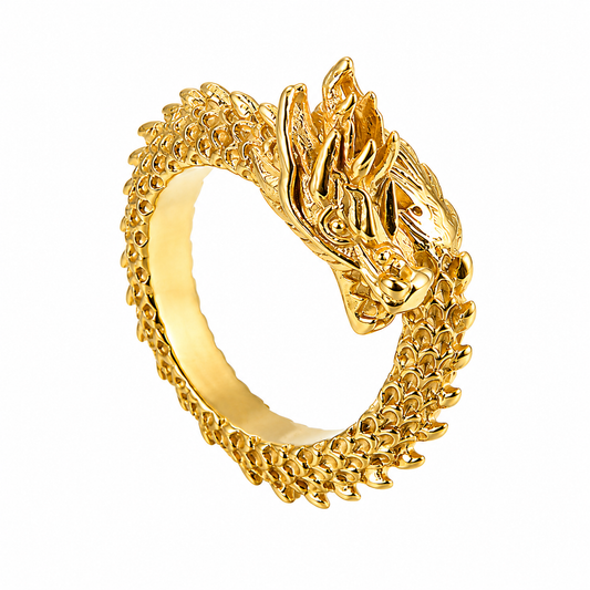 18k Gold PVD Stainless Steel Dragon Twist Spiral Band Animal Ring