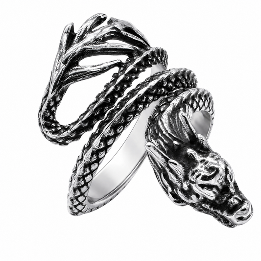 Oxidized Stainless Steel Dragon Mythical Animal Creature Ring