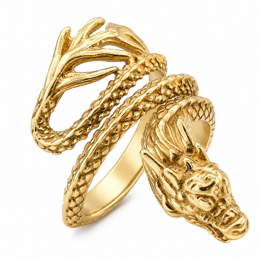 18k Gold PVD Stainless Steel Dragon Mythical Animal Creature Ring