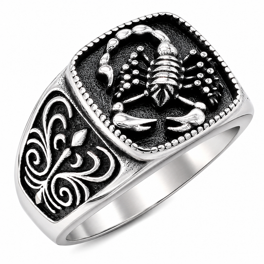 Stainless Steel Scorpion Signet Filigree Animal Ring