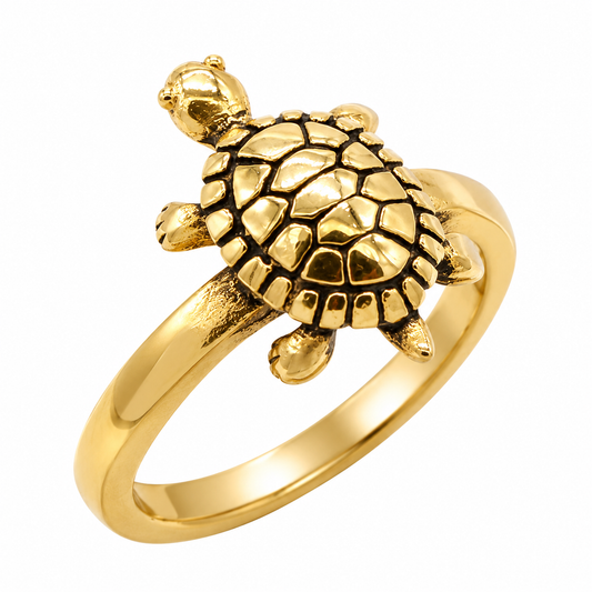18k Gold PVD Stainless Steel Turtle Cute Animal Shell Ring